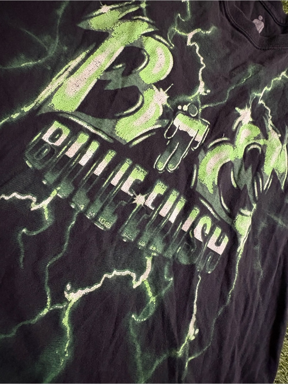 Bulletfish Black Short Sleeve Graphic Tee with Neon Green Print